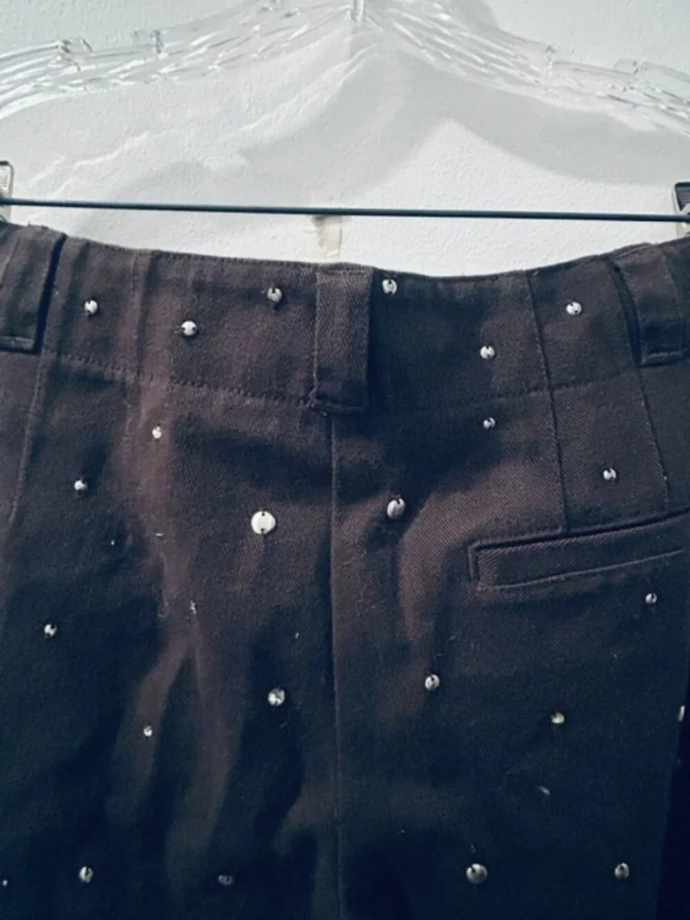 Free People Chocolate Brown Embellished Rhinestone Stud Trousers NEW